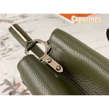 Louis Vuitton LV Women Capucines BB Handbag Kaki Dark Green Taurillon Cowhide Leather