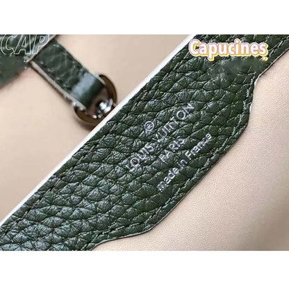 Louis Vuitton LV Women Capucines BB Handbag Kaki Dark Green Taurillon Cowhide Leather