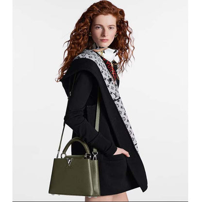 Louis Vuitton LV Women Capucines BB Handbag Kaki Dark Green Taurillon Cowhide Leather
