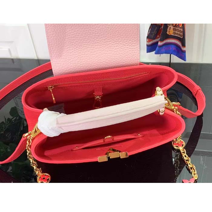 Louis Vuitton LV Women Capucines BB Handbag Rose Pink Taurillon Leather