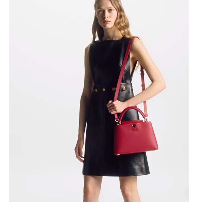 Louis Vuitton LV Women Capucines BB Handbag Scarlet Red Taurillon Cowhide Leather