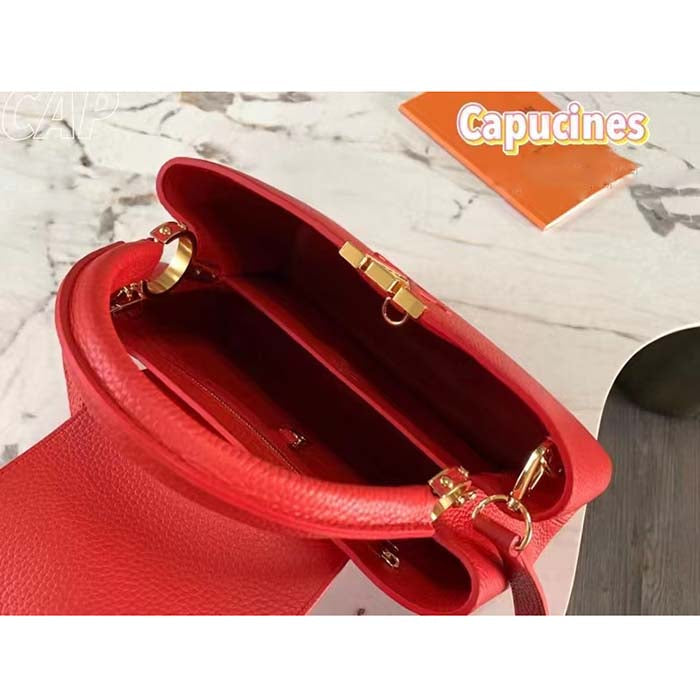Louis Vuitton LV Women Capucines BB Handbag Scarlet Red Taurillon Cowhide Leather