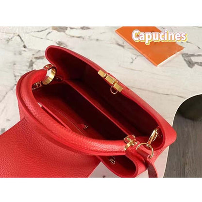 Louis Vuitton LV Women Capucines BB Handbag Scarlet Red Taurillon Cowhide Leather