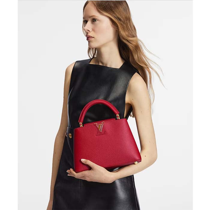 Louis Vuitton LV Women Capucines BB Handbag Scarlet Red Taurillon Cowhide Leather