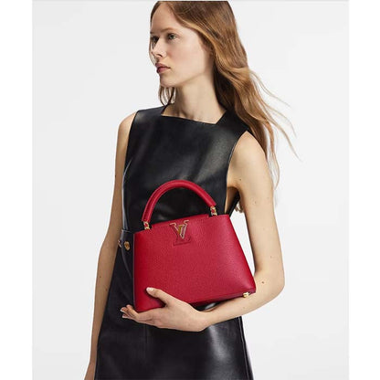 Louis Vuitton LV Women Capucines BB Handbag Scarlet Red Taurillon Cowhide Leather