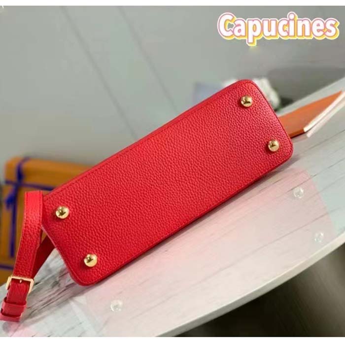 Louis Vuitton LV Women Capucines BB Handbag Scarlet Red Taurillon Cowhide Leather