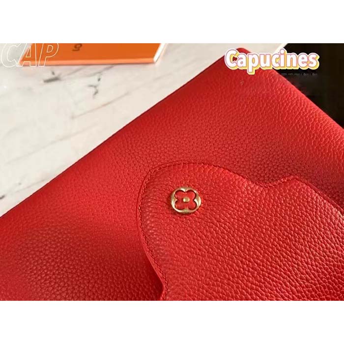 Louis Vuitton LV Women Capucines BB Handbag Scarlet Red Taurillon Cowhide Leather