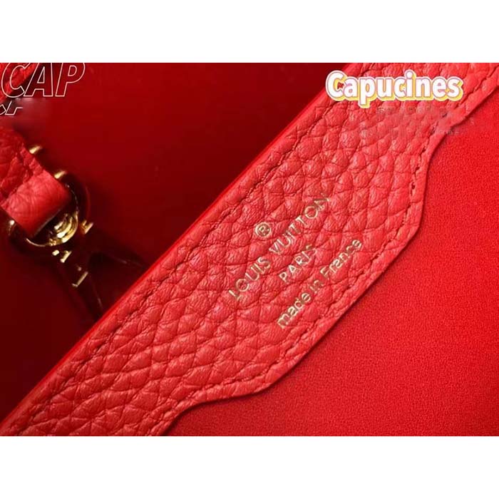 Louis Vuitton LV Women Capucines BB Handbag Scarlet Red Taurillon Cowhide Leather
