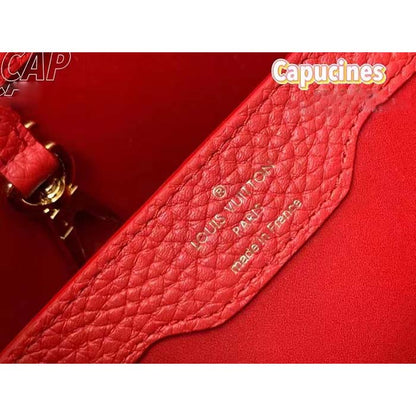 Louis Vuitton LV Women Capucines BB Handbag Scarlet Red Taurillon Cowhide Leather