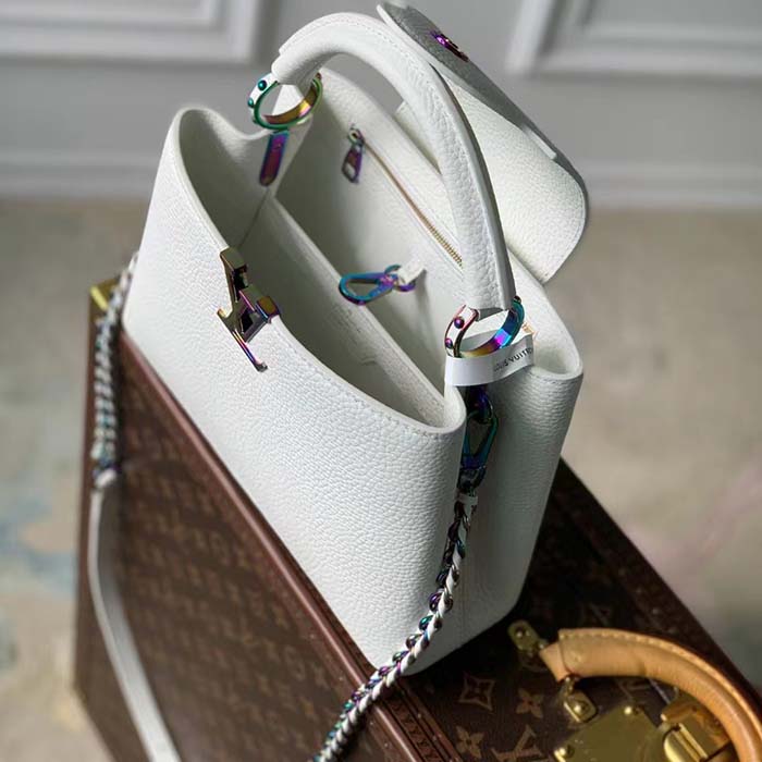 Louis Vuitton LV Women Capucines BB Handbag Snow White Taurillon Leather Cowhide Lining