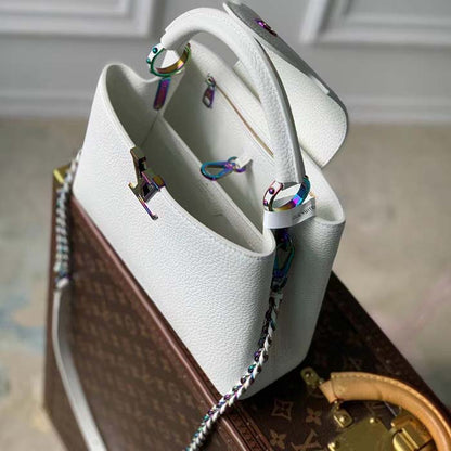 Louis Vuitton LV Women Capucines BB Handbag Snow White Taurillon Leather Cowhide Lining