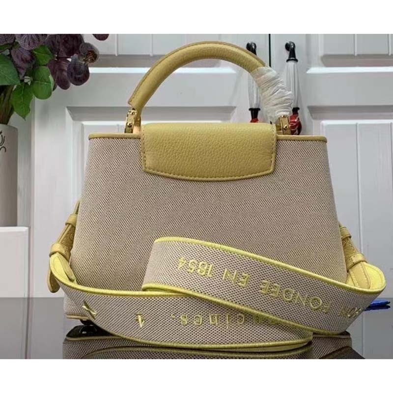 Louis Vuitton LV Women Capucines BB Handbag Yellow Taurillon Leather Canvas