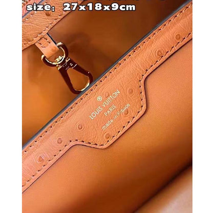 Louis Vuitton LV Women Capucines BB Orange Menthe Mint Ostrich Leather Monogram Flower