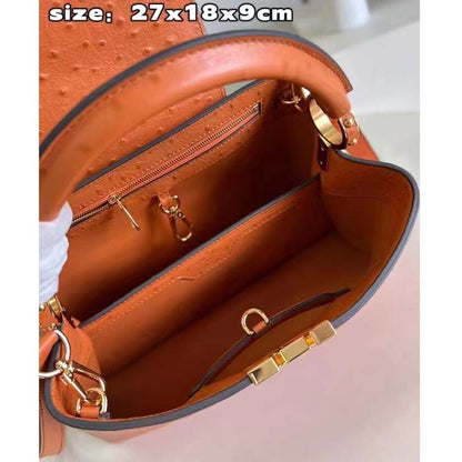 Louis Vuitton LV Women Capucines BB Orange Menthe Mint Ostrich Leather Monogram Flower