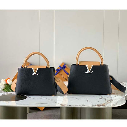 Louis Vuitton LV Women Capucines MM Handbag Black Beige Red Taurillon Leather