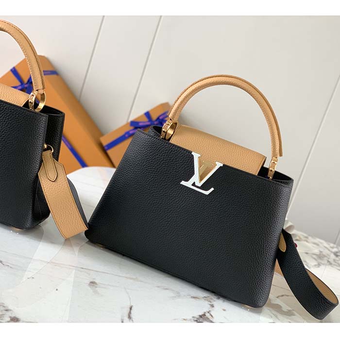 Louis Vuitton LV Women Capucines MM Handbag Black Beige Red Taurillon Leather