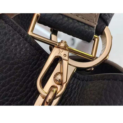 Louis Vuitton LV Women Capucines MM Handbag Black Fusain Cognac Taurillon Cowhide Leather