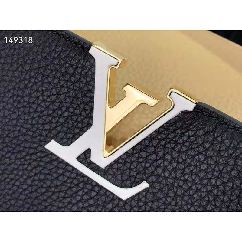Louis Vuitton LV Women Capucines MM Handbag Black Gold Arizona Taurillon Leather
