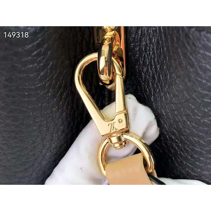 Louis Vuitton LV Women Capucines MM Handbag Black Gold Arizona Taurillon Leather