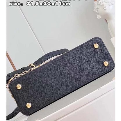 Louis Vuitton LV Women Capucines MM Handbag Black Pink Taurillon Leather