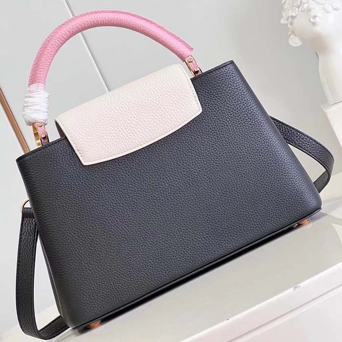Louis Vuitton LV Women Capucines MM Handbag Black Pink Taurillon Leather