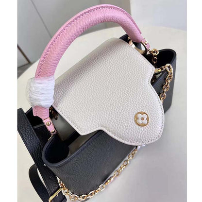 Louis Vuitton LV Women Capucines MM Handbag Black Pink Taurillon Leather
