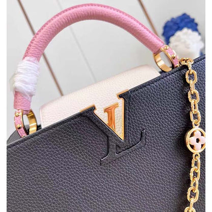 Louis Vuitton LV Women Capucines MM Handbag Black Pink Taurillon Leather