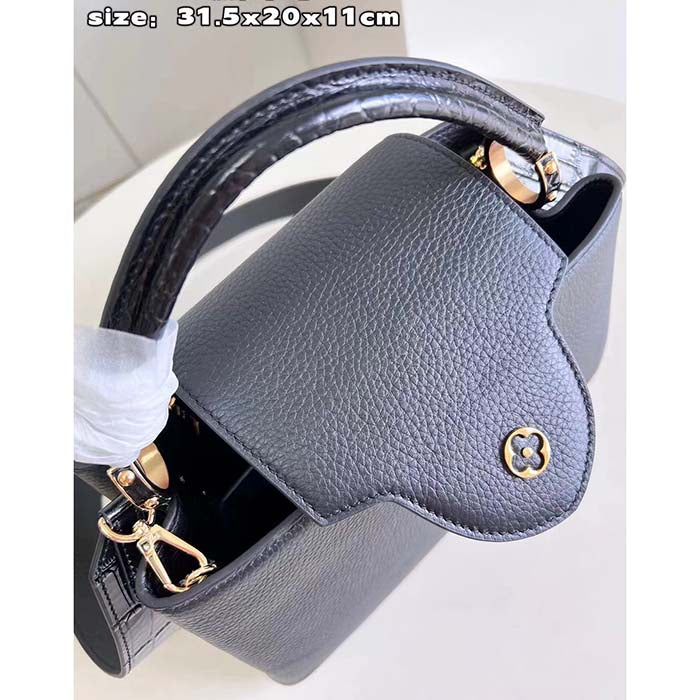 Louis Vuitton LV Women Capucines MM Handbag Black Taurillon Cowhide Leather