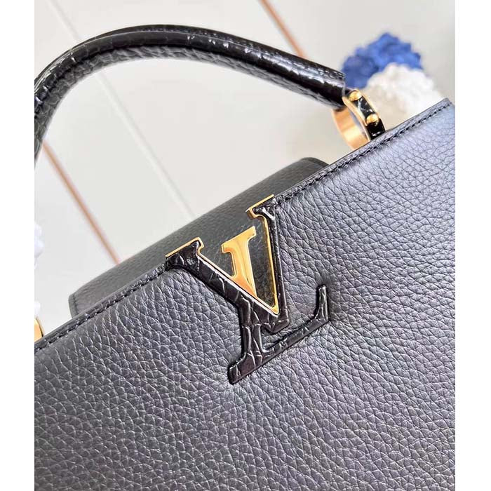 Louis Vuitton LV Women Capucines MM Handbag Black Taurillon Cowhide Leather
