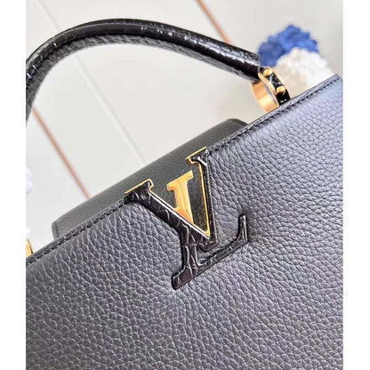 Louis Vuitton LV Women Capucines MM Handbag Black Taurillon Cowhide Leather