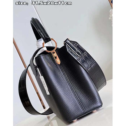 Louis Vuitton LV Women Capucines MM Handbag Black Taurillon Cowhide Leather