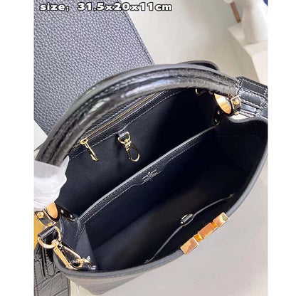 Louis Vuitton LV Women Capucines MM Handbag Black Taurillon Cowhide Leather