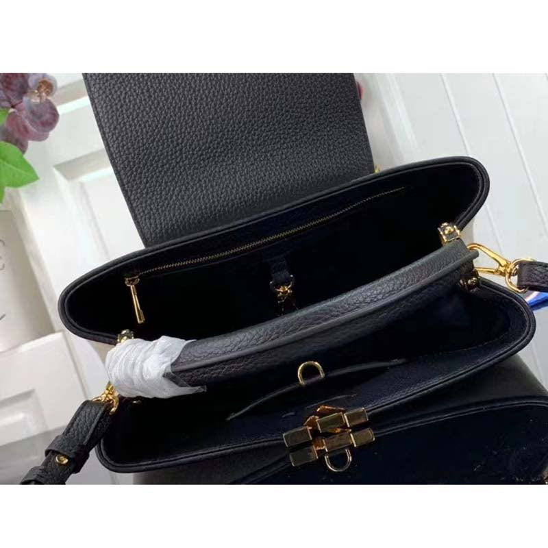 Louis Vuitton LV Women Capucines MM Handbag Black Taurillon Leather Canvas