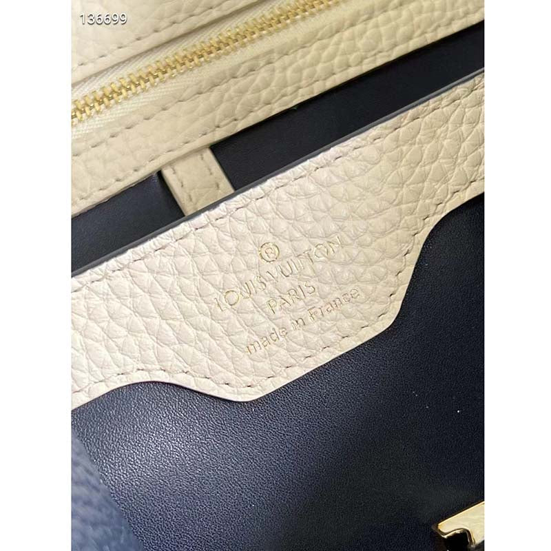 Louis Vuitton LV Women Capucines MM Handbag Blue Navy Taurillon Leather Canvas