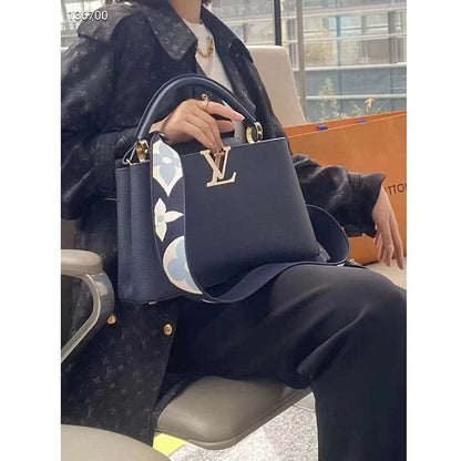 Louis Vuitton LV Women Capucines MM Handbag Blue Navy Taurillon Leather Canvas