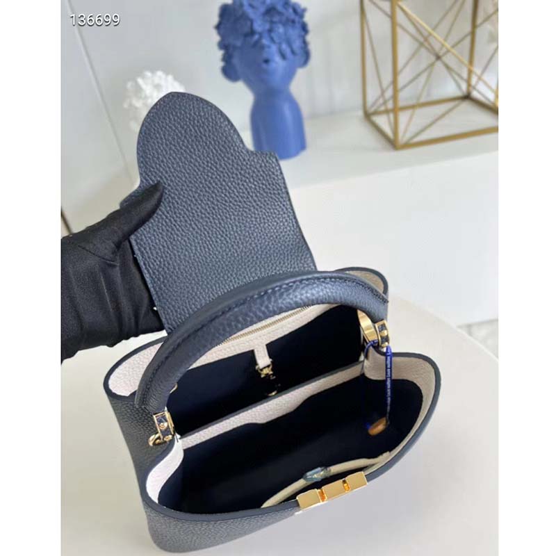 Louis Vuitton LV Women Capucines MM Handbag Blue Navy Taurillon Leather Canvas