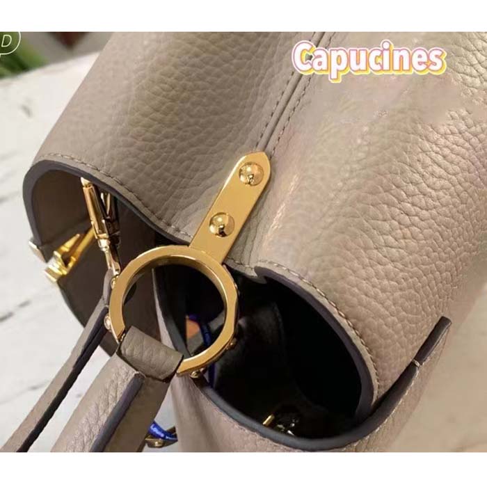 Louis Vuitton LV Women Capucines MM Handbag Galet Gray Taurillon Cowhide Leather