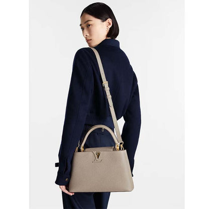 Louis Vuitton LV Women Capucines MM Handbag Galet Gray Taurillon Cowhide Leather