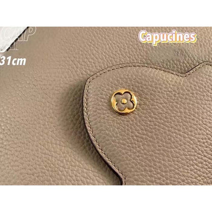 Louis Vuitton LV Women Capucines MM Handbag Galet Gray Taurillon Cowhide Leather