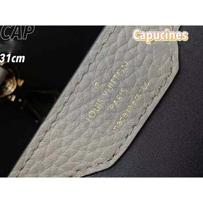 Louis Vuitton LV Women Capucines MM Handbag Galet Gray Taurillon Cowhide Leather