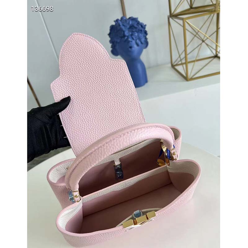 Louis Vuitton LV Women Capucines MM Handbag Pink Taurillon Leather Canvas