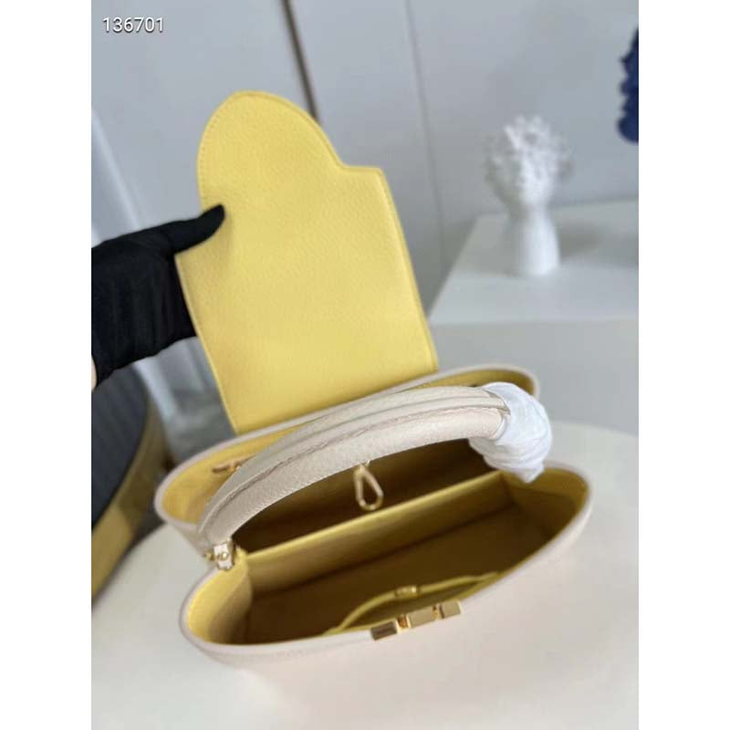 Louis Vuitton LV Women Capucines MM Handbag Yellow Beige Taurillon Leather Canvas