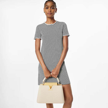 Louis Vuitton LV Women Capucines MM Handbag Yellow Beige Taurillon Leather Canvas