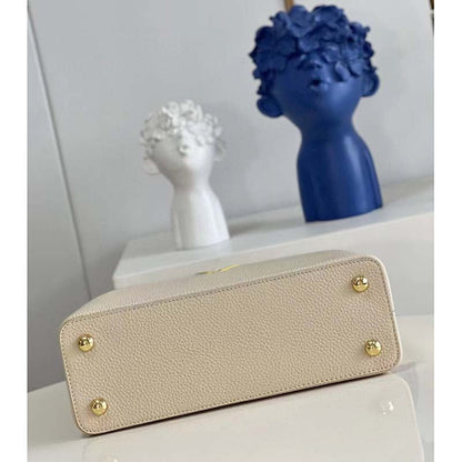 Louis Vuitton LV Women Capucines MM Handbag Yellow Beige Taurillon Leather Canvas
