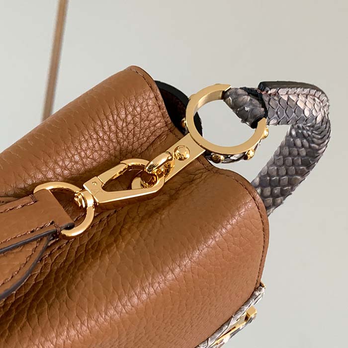 Louis Vuitton LV Women Capucines Mini Handbag Golden Yellow Taurillon Leather Python Skin
