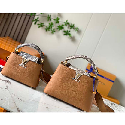 Louis Vuitton LV Women Capucines Mini Handbag Golden Yellow Taurillon Leather Python Skin