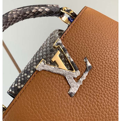 Louis Vuitton LV Women Capucines Mini Handbag Golden Yellow Taurillon Leather Python Skin