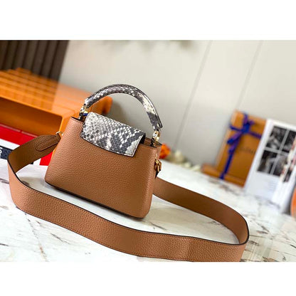 Louis Vuitton LV Women Capucines Mini Handbag Golden Yellow Taurillon Leather Python Skin