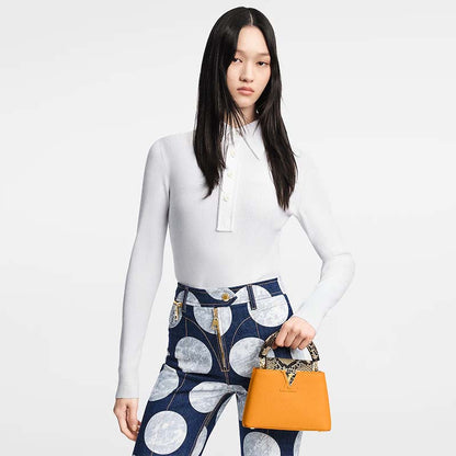 Louis Vuitton LV Women Capucines Mini Handbag Golden Yellow Taurillon Leather Python Skin