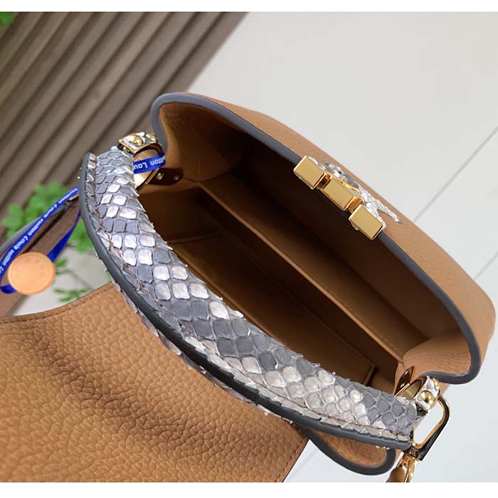 Louis Vuitton LV Women Capucines Mini Handbag Golden Yellow Taurillon Leather Python Skin